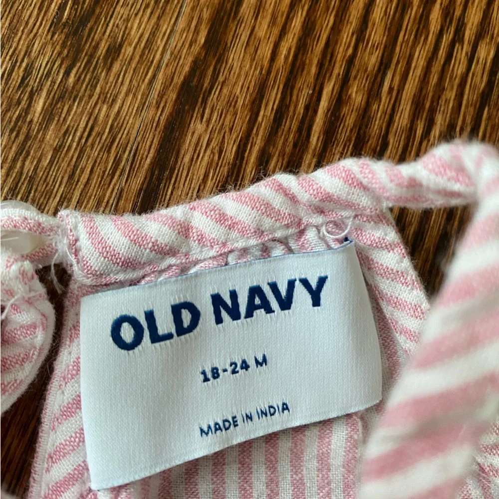 Old Navy - Striped Pink Ruffle-Trim Toddler Dress - Size 18 - 24 months